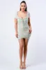 FLORAL RUFFLED SQUARE NECK RUCHED CHIFFON DRESS sold by privy