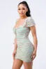 FLORAL RUFFLED SQUARE NECK RUCHED CHIFFON DRESS sold by privy