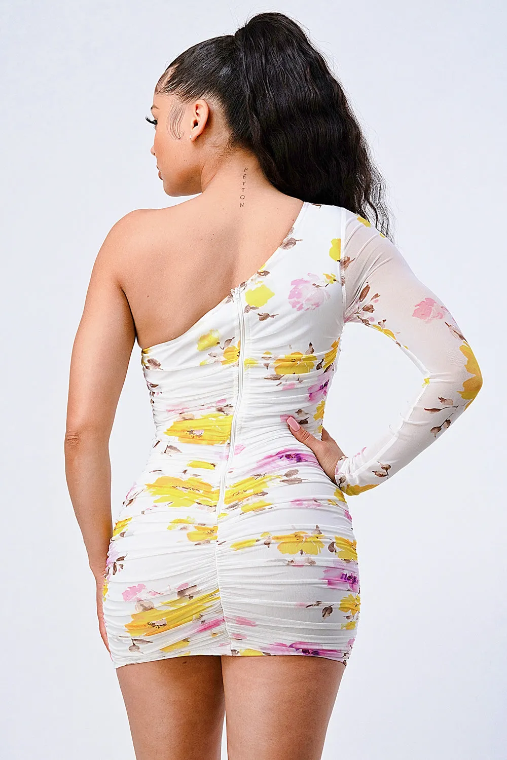 PD72467K-W / FLORAL CHIFFON ONE SHOULDER BODYCON DRESS sold by privy product image thumbnail 4