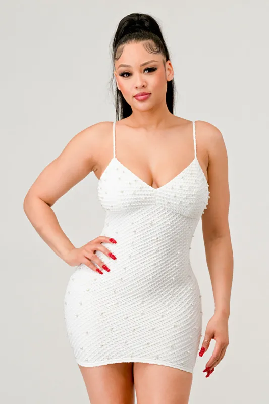 LUXE TEXTURE PEARL SWEETHEART BODYCON MINI DRESS sold by privy