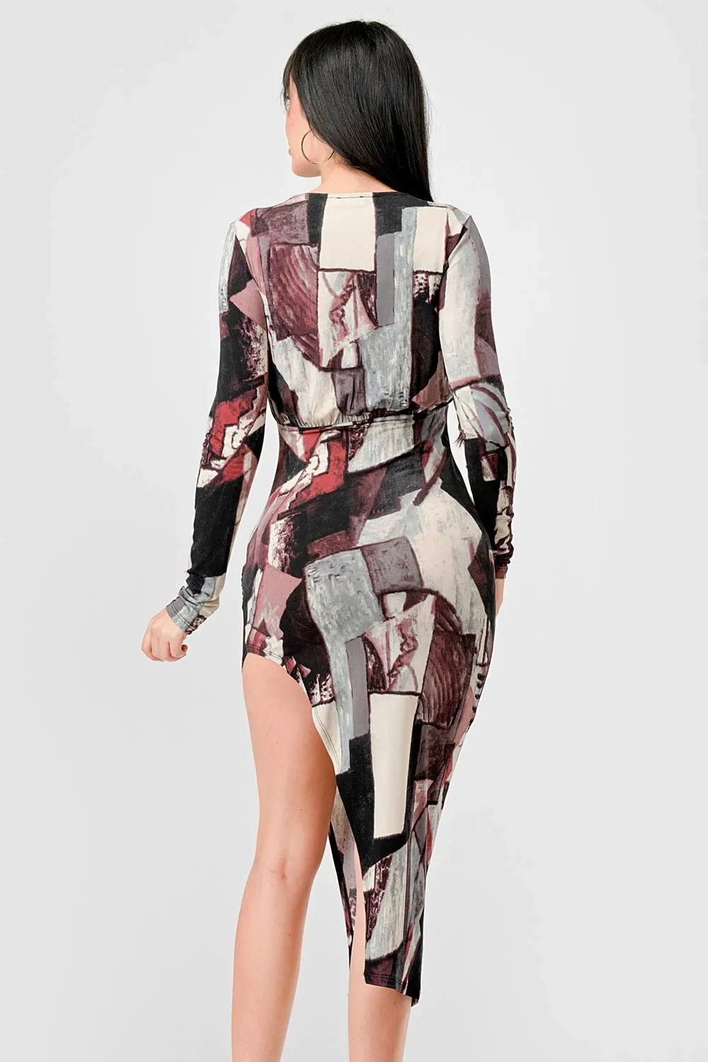 LUXE ABSTRACT ITY PRINT ASYMMETRICAL HEM DRESS sold by privy product image thumbnail 3