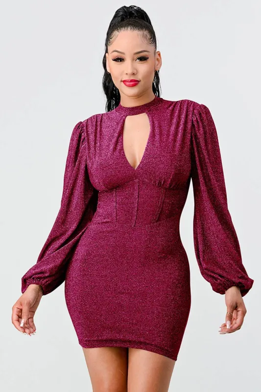 LUX METALLIC LUREX GLITTER KEYHOLE MINI DRESS sold by privy