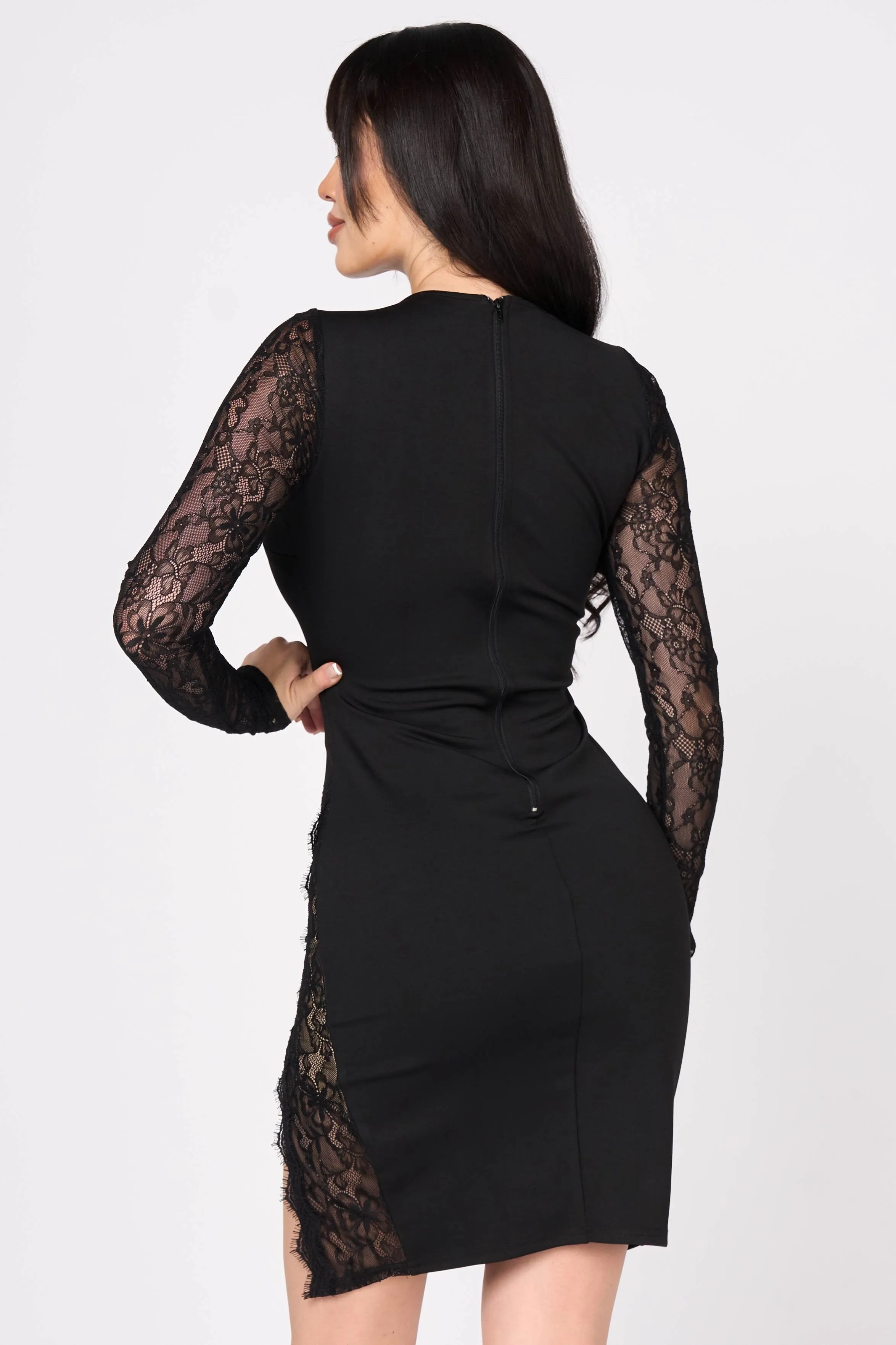 SEXY STRETCH LACE CONTRAST CUTOUT SLIT MINI DRESS sold by privy product image thumbnail 3