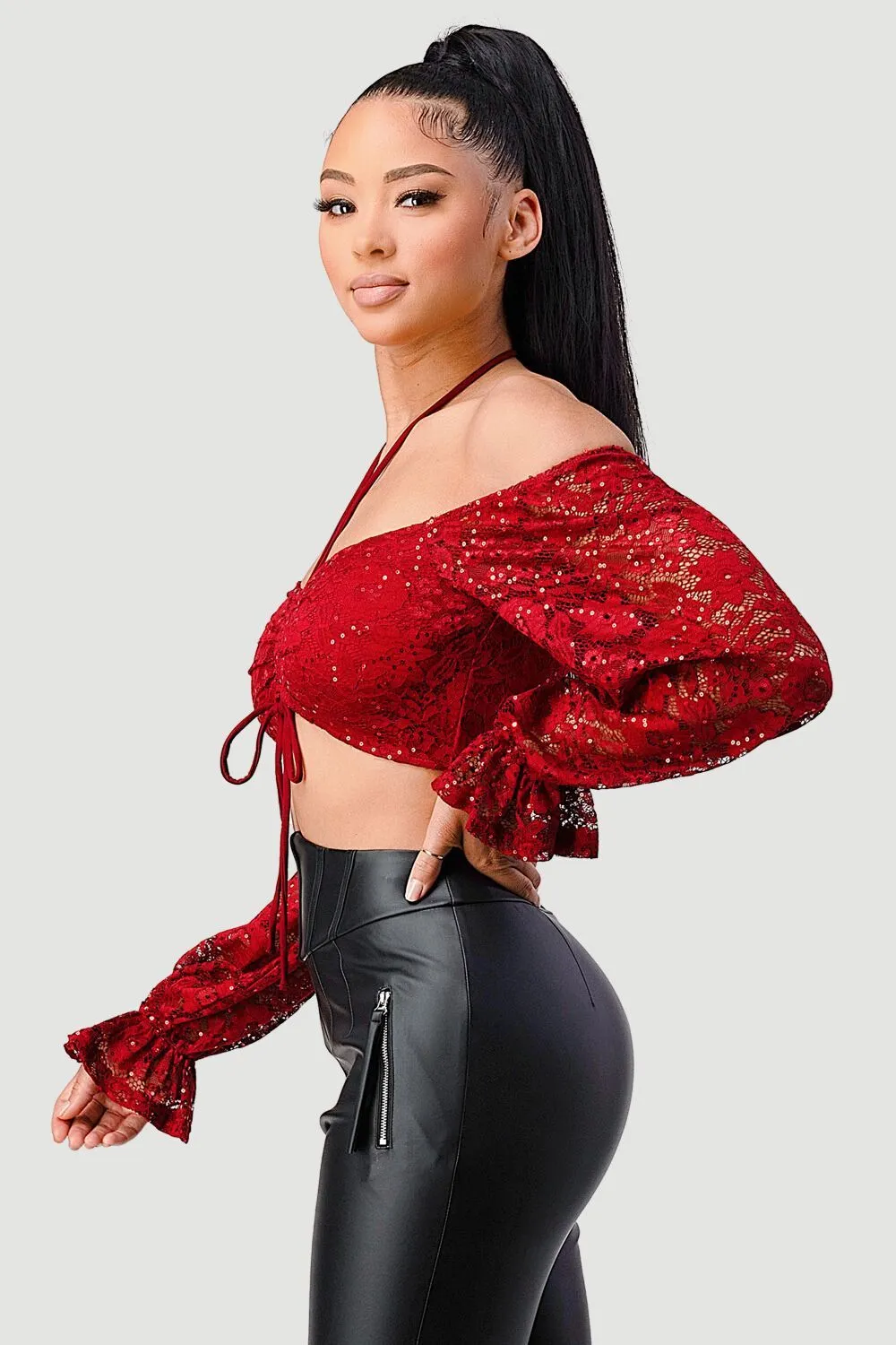 PT41609N / SEXY OFF SHOULDER FRONT SHIRRING HALTER TOP sold by privy product image thumbnail 3