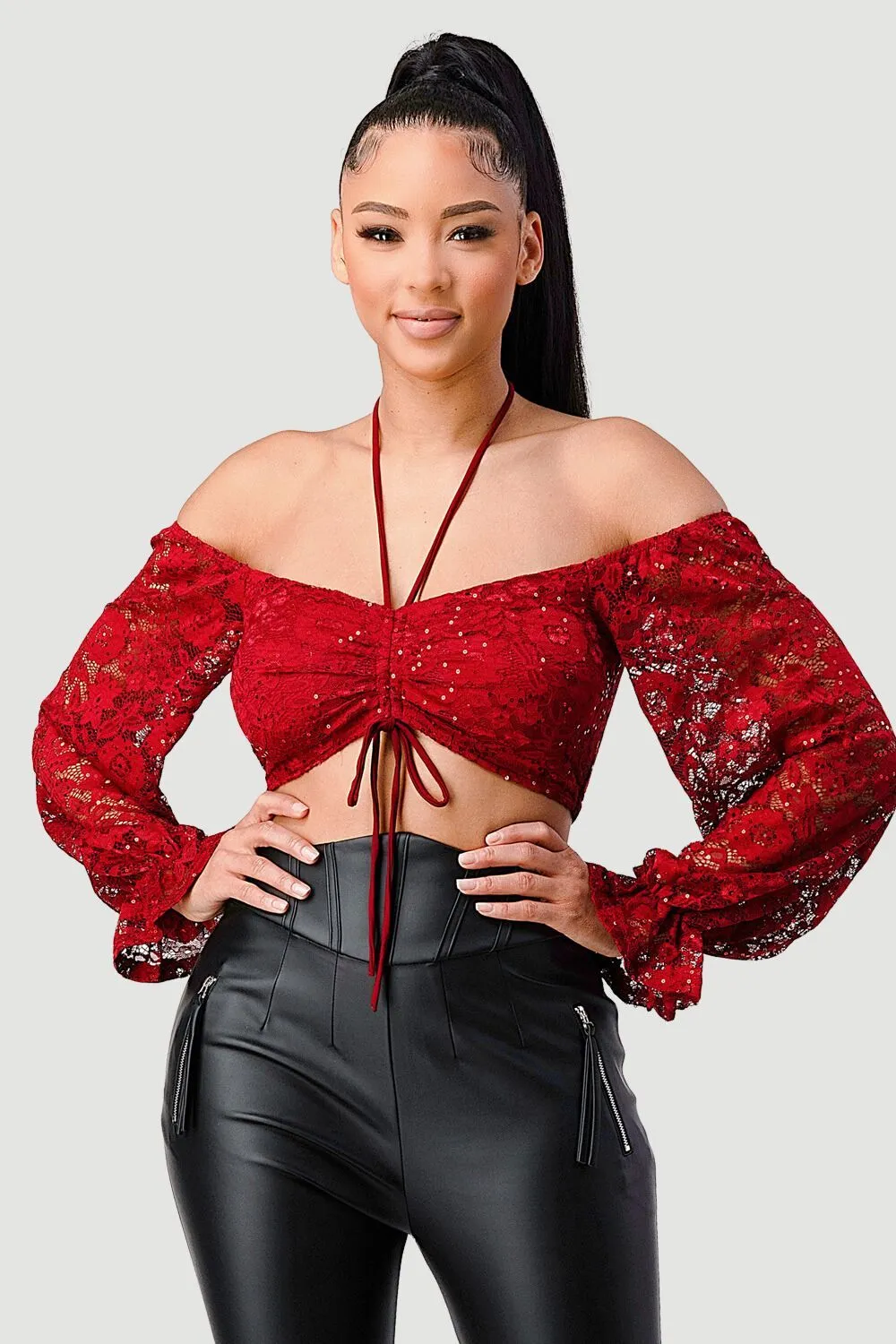 PT41609N / SEXY OFF SHOULDER FRONT SHIRRING HALTER TOP sold by privy product image thumbnail 2