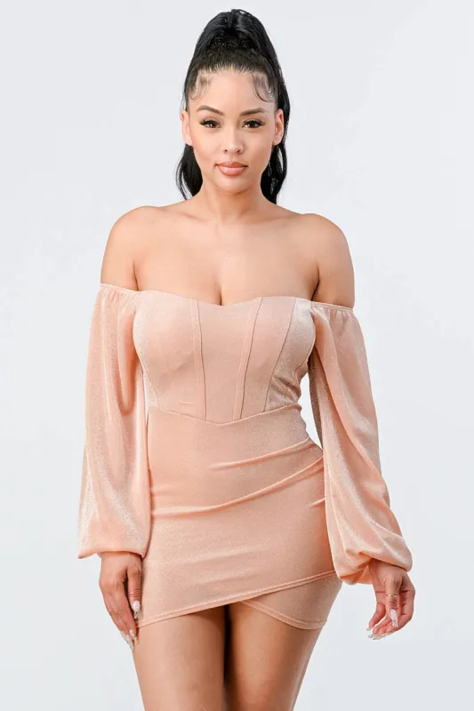 PD72429N-W / LUX CONTRAST OFF SHOULDER BODYCON MINI DRESS sold by privy