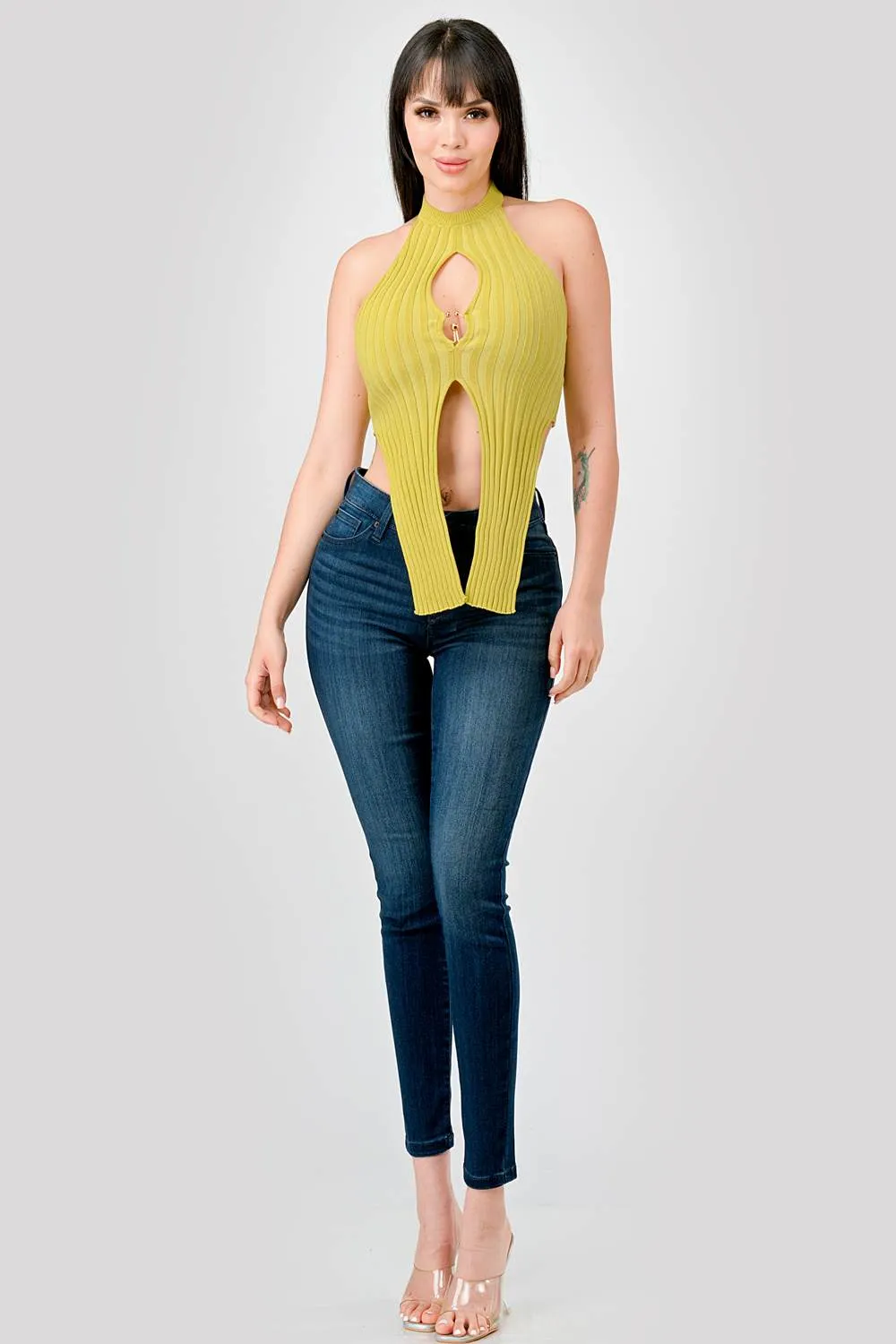 SEXY RIB SWEATER HALTERNECK GOLD RING KEYHOLE TOP sold by privy product image thumbnail 5