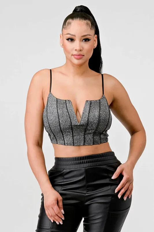 CHIC METALLIC GLITTER V-WIRED STRIPE CAMI TOP sold by privy