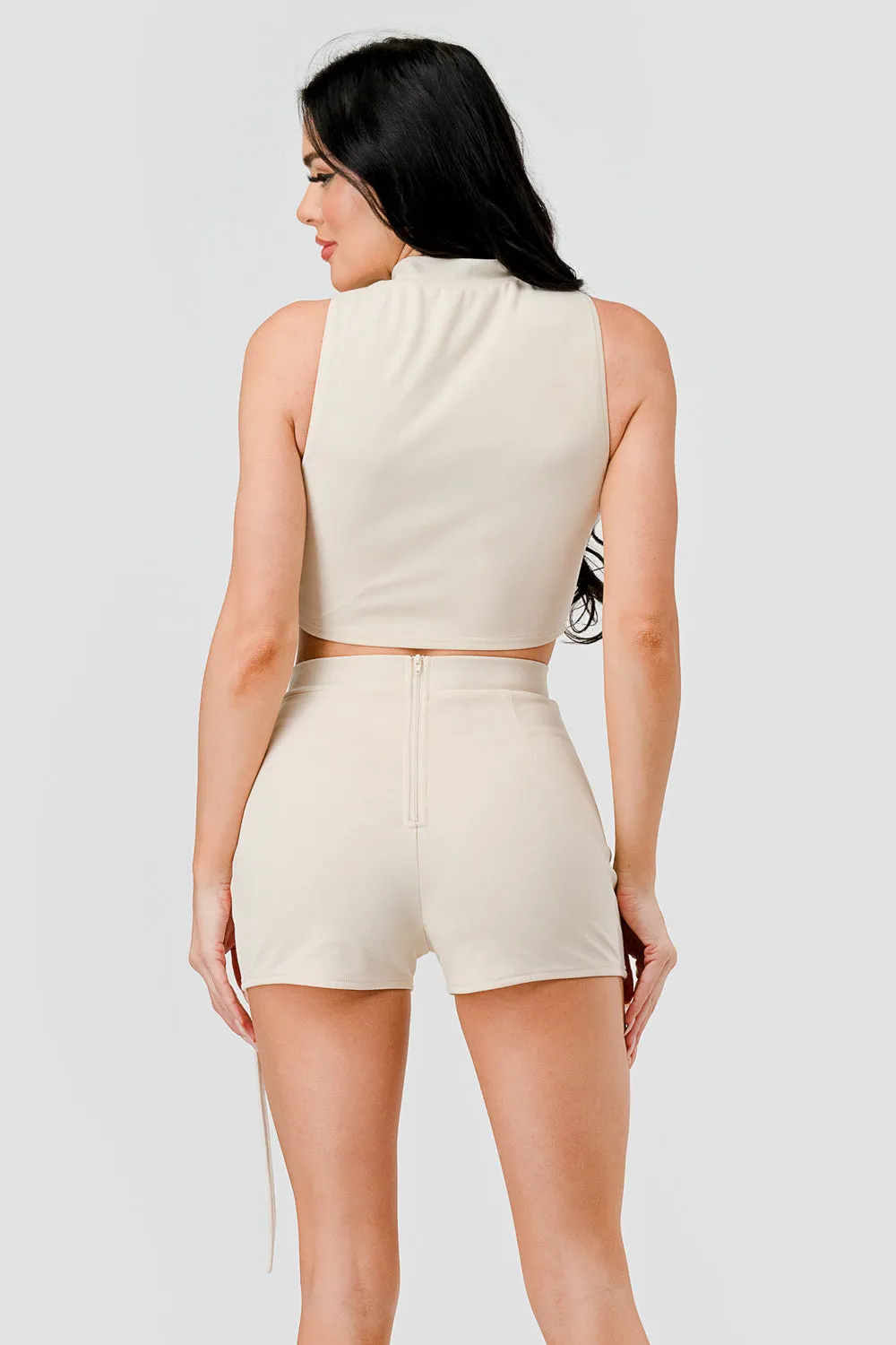 TWILL ZIPUP HALTER CROPPED TOP CARGO SHORTS SET sold by privy product image thumbnail 3