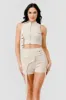 TWILL ZIPUP HALTER CROPPED TOP CARGO SHORTS SET sold by privy
