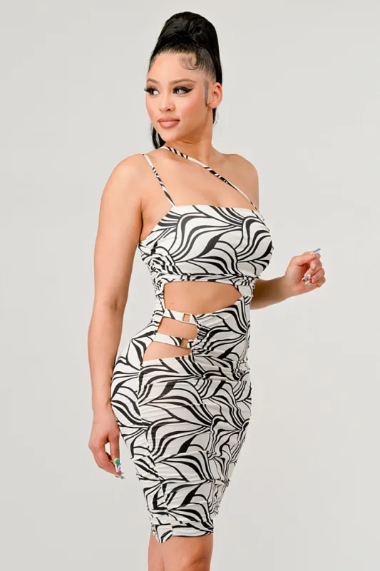 SEXY LEAF PRINT SIDE CUTOUTS SPAGHETTI MINI DRESS sold by privy