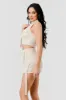 TWILL ZIPUP HALTER CROPPED TOP CARGO SHORTS SET sold by privy