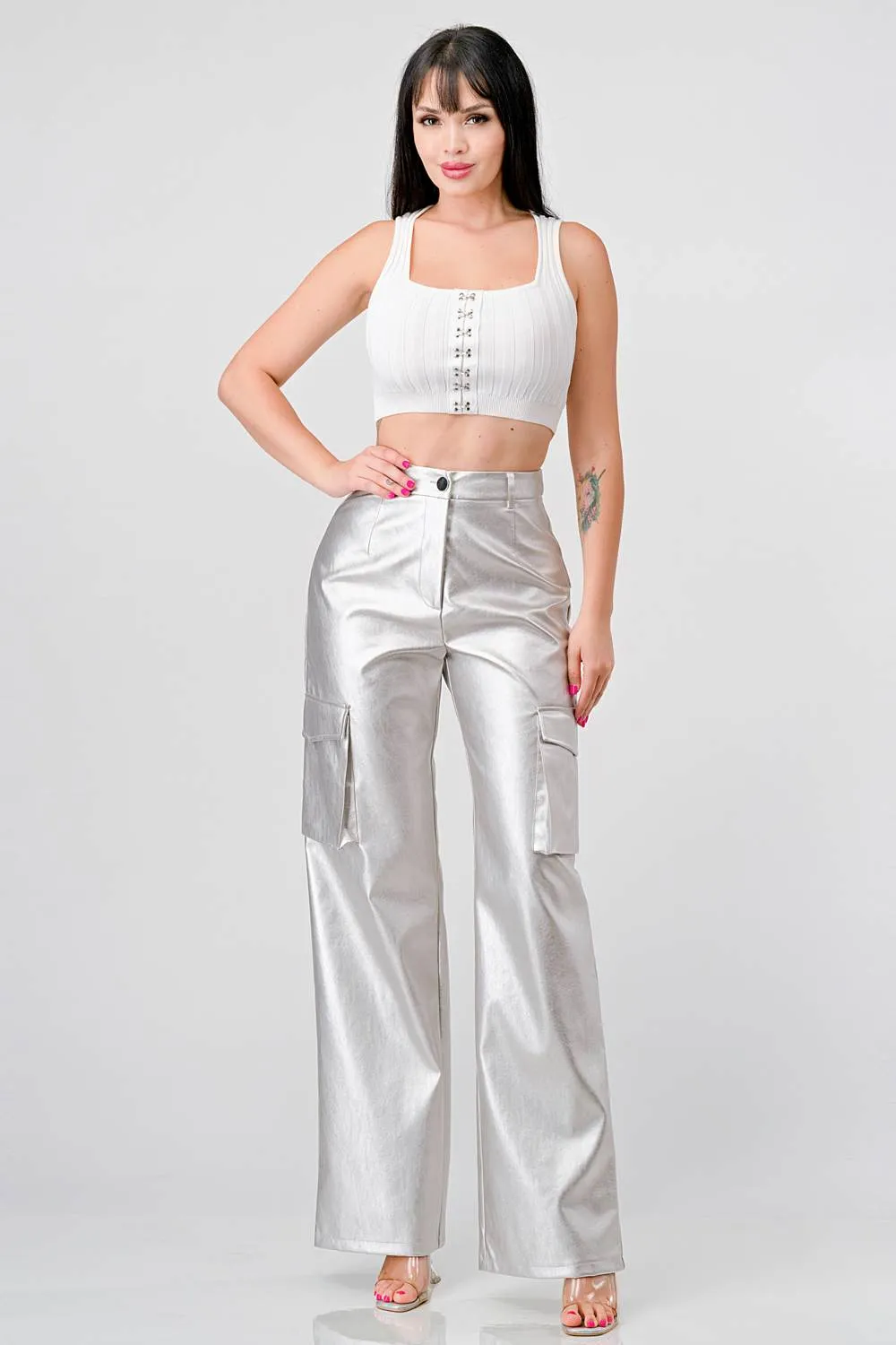 SEXY METALLIC PLEATHER POCKETS CARGO PANTS sold by privy product image thumbnail 4