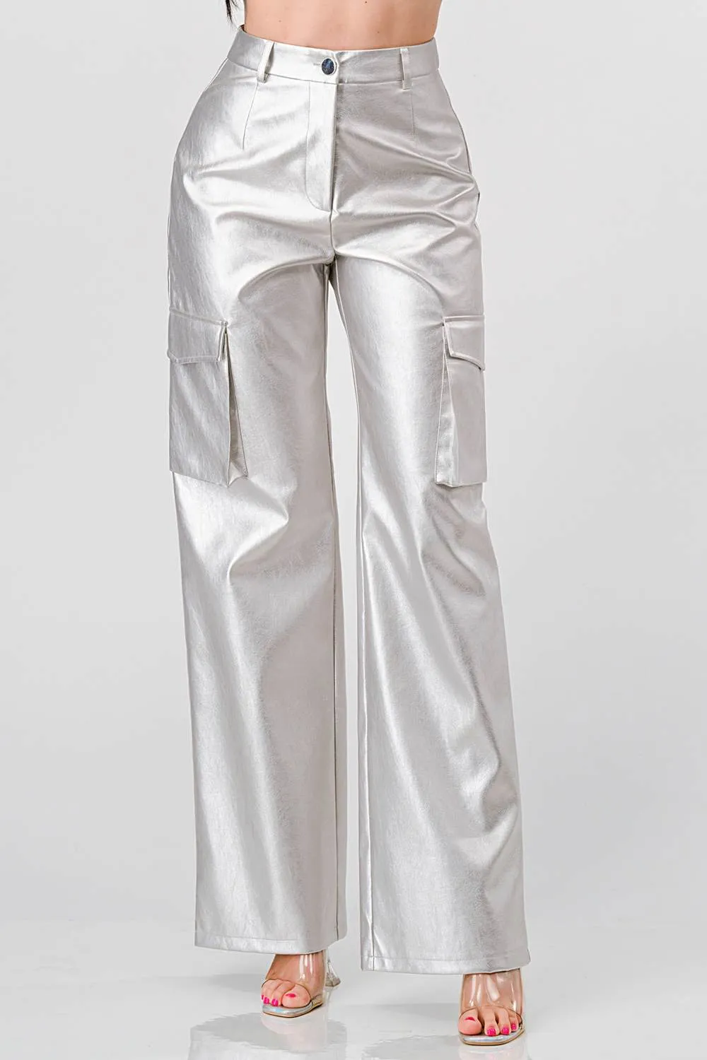 SEXY METALLIC PLEATHER POCKETS CARGO PANTS sold by privy
