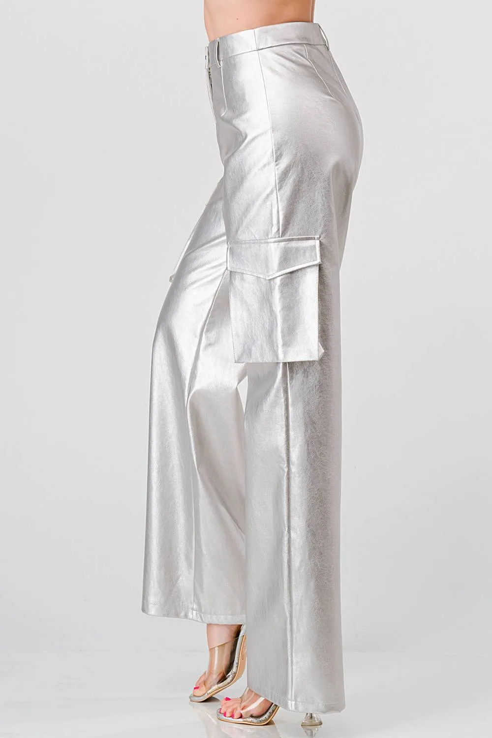 SEXY METALLIC PLEATHER POCKETS CARGO PANTS sold by privy product image thumbnail 2
