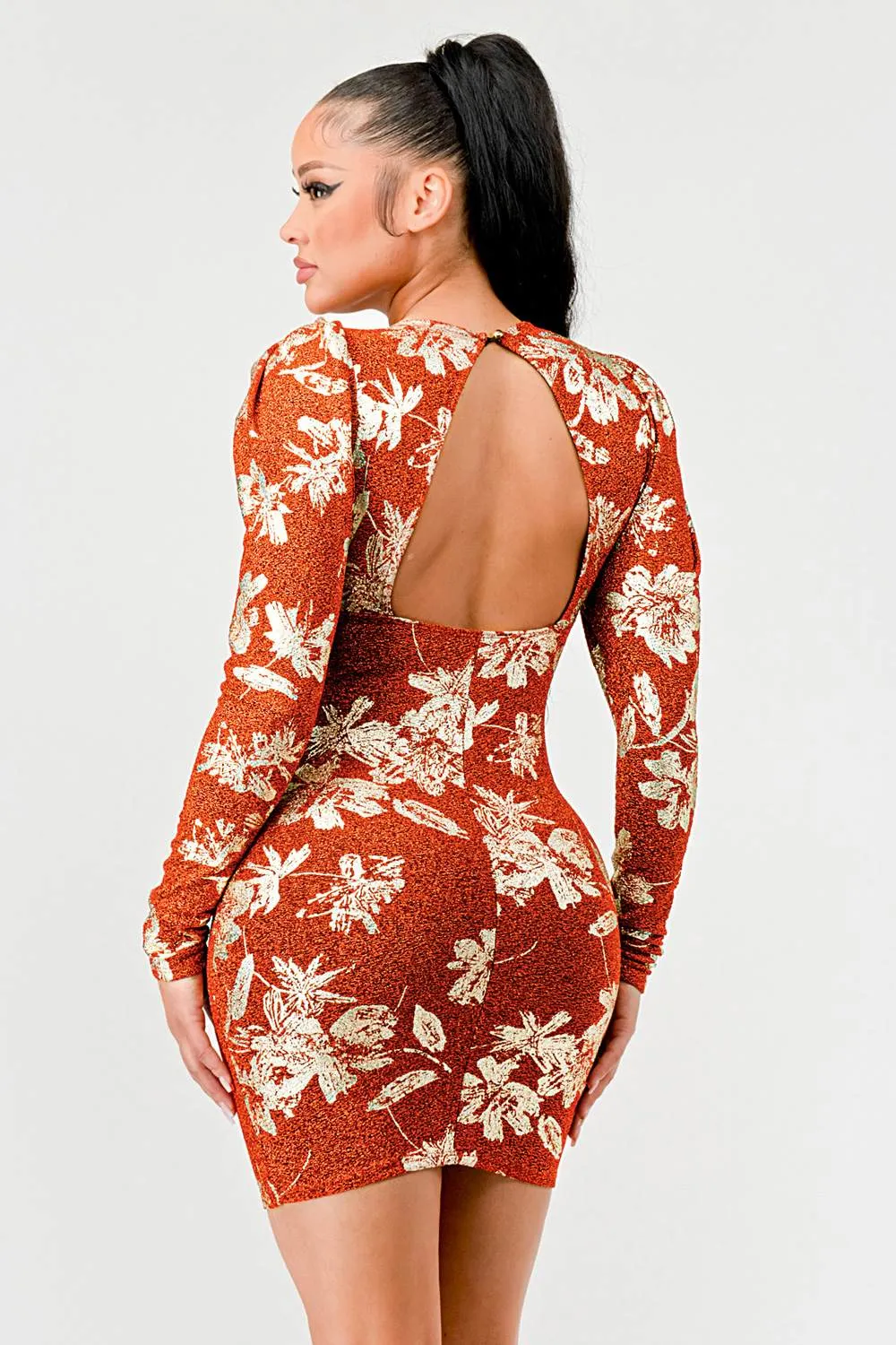 LUXE METALLIC LUREX FLORAL PRINT MINI DRESS sold by privy product image thumbnail 3