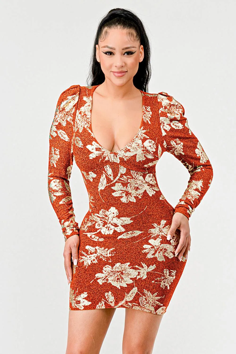 LUXE METALLIC LUREX FLORAL PRINT MINI DRESS sold by privy