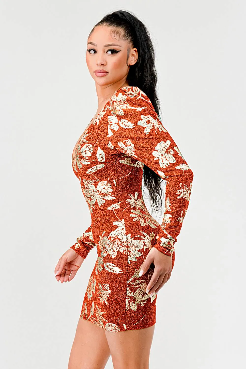 LUXE METALLIC LUREX FLORAL PRINT MINI DRESS sold by privy product image thumbnail 2