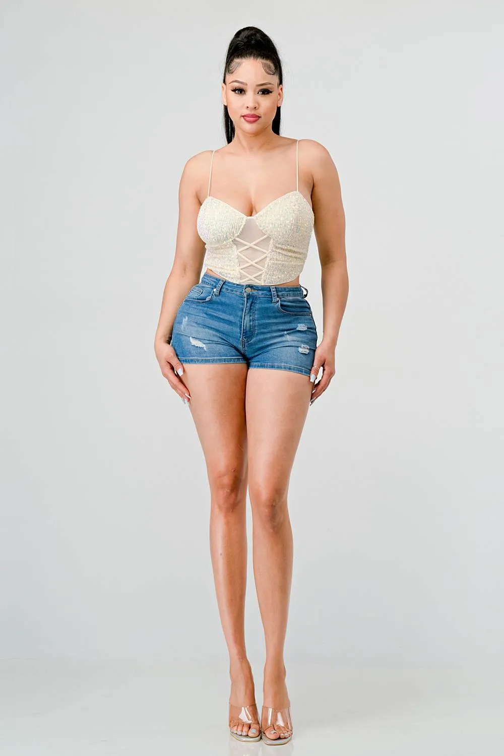 SEQUINS SWEETHEART CRISS CROSS LACE UP BUSTIER TOP sold by privy product image thumbnail 4