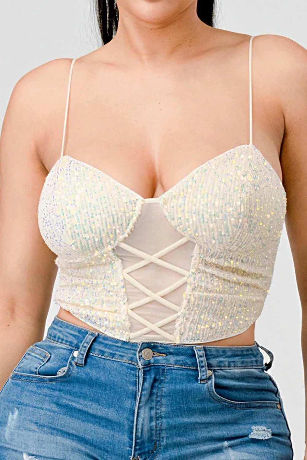 SEQUINS SWEETHEART CRISS CROSS LACE UP BUSTIER TOP sold by privy product image thumbnail 5