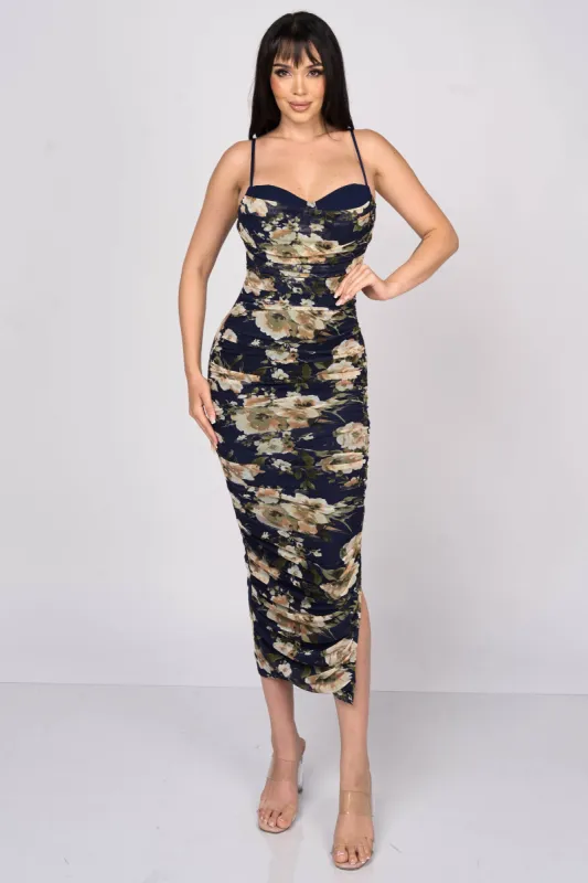 ROMANTIC FLORAL PRINT MESH SWEETHEART MAXI DRESS sold by privy