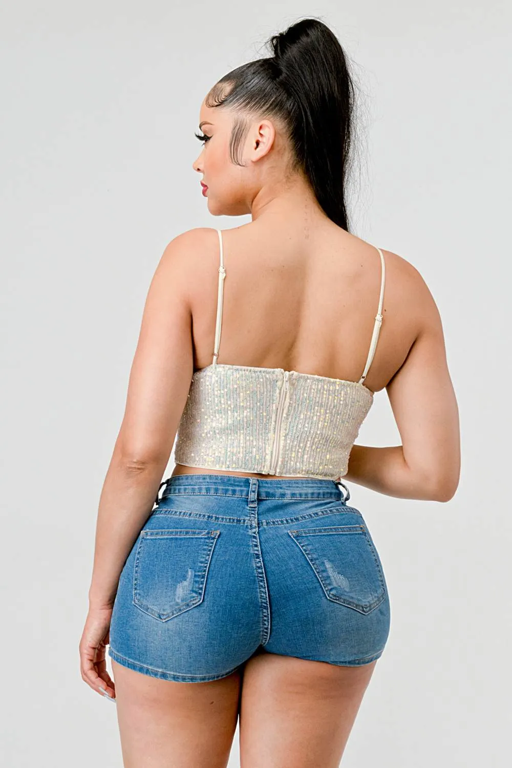 SEQUINS SWEETHEART CRISS CROSS LACE UP BUSTIER TOP sold by privy product image thumbnail 3