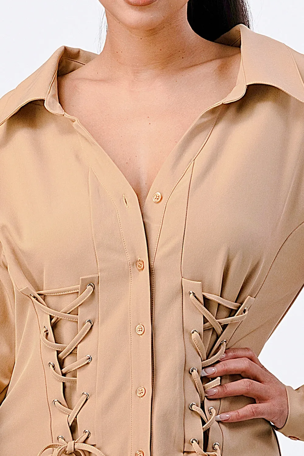 CHIC LACE UP CORSET FRONT DETAIL SHIRT DRESS sold by privy product image thumbnail 5
