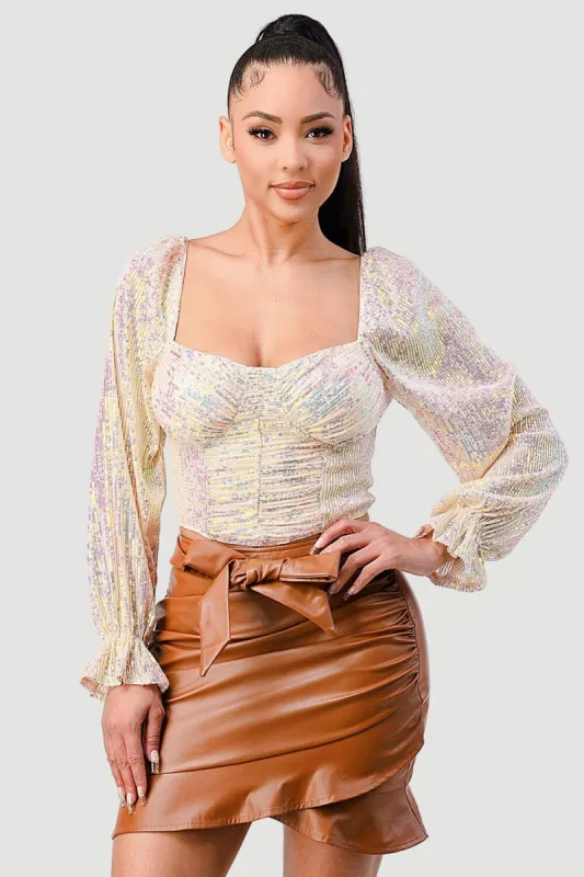 SEQUIN SWEETHEART LONG SLEEVE CROPPED TOP sold by privy