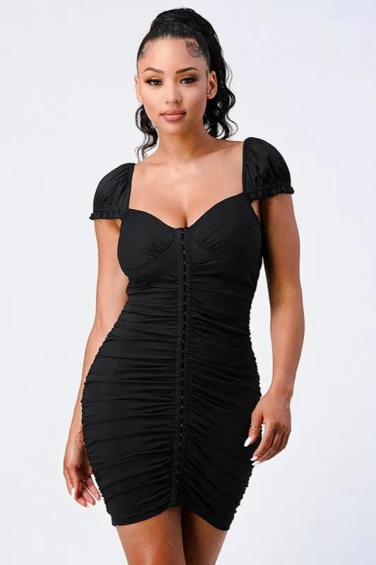 FULL BODY HOOK DETAIL CAP SLEEVE BODYCON DRESS sold by privy