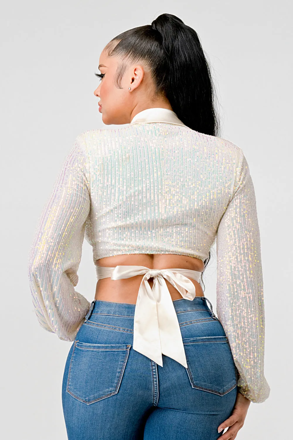 PT43666K / LUXE SEQUINS COLLARED SCOOP NECK LONG SLEEVES TOP sold by privy product image thumbnail 4