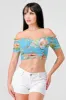 FLORAL MESH PRINT SWEETHEART RUFFLED RUCHED TOP sold by privy