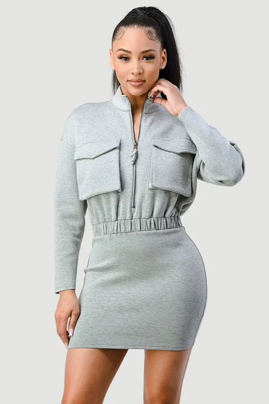 CHIC ZIPUP BIG POCKETS WAIST BAND MINI DRESS sold by privy