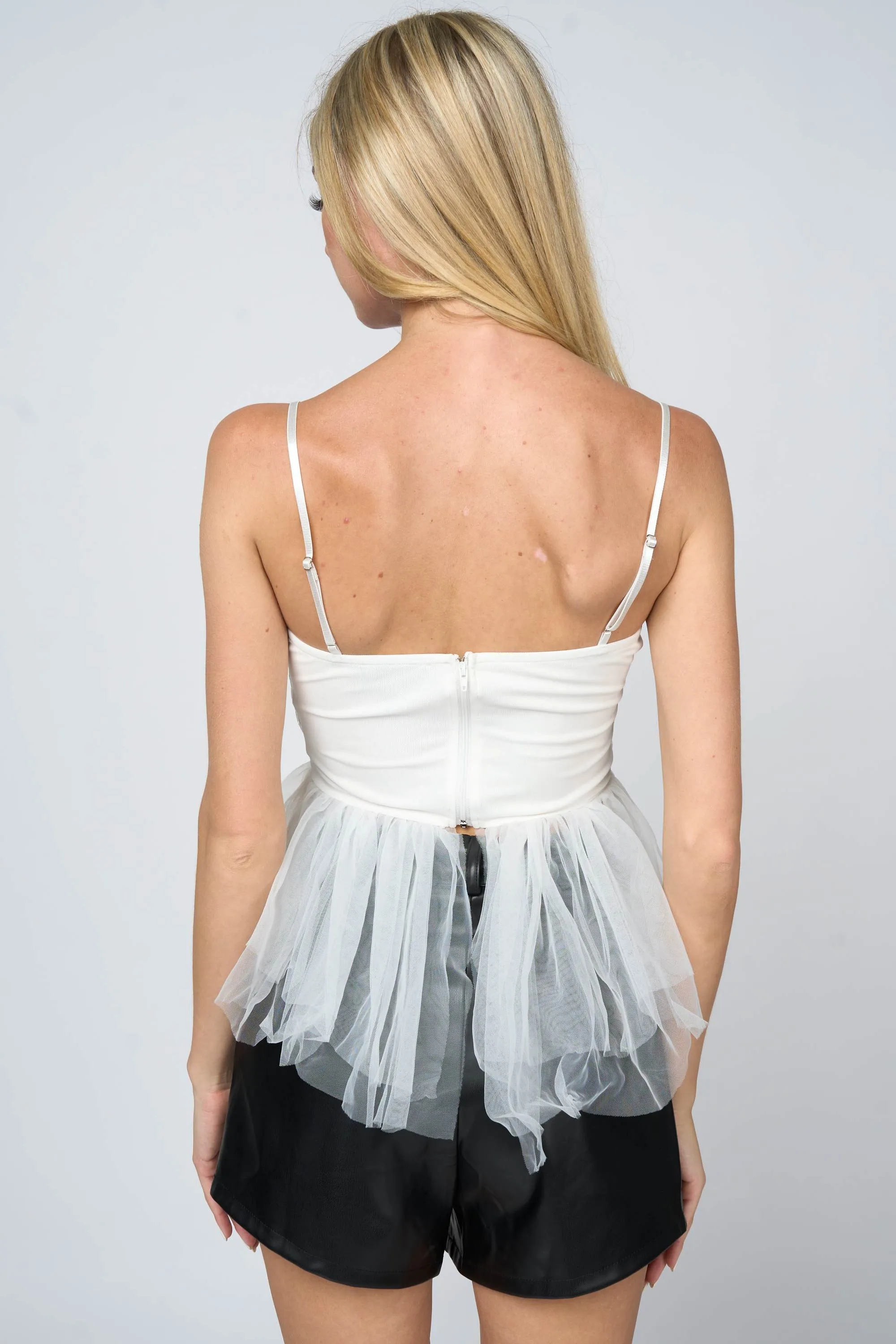 PT44565BST-W / LUXE SHEER MESH SEE-THRU TULLE RUFFLED CAMI TOP sold by privy product image thumbnail 3