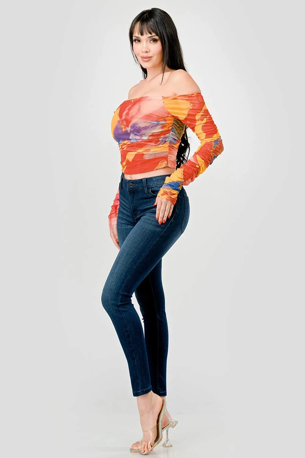 SEXY ABSTRACT PRINT MESH OFF SHOULDER CROPPED TOP sold by privy product image thumbnail 5