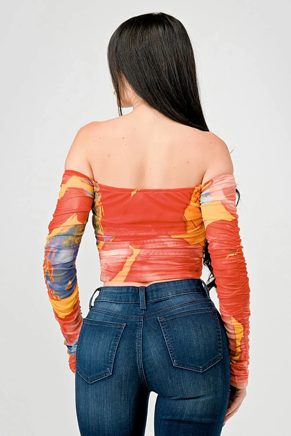 SEXY ABSTRACT PRINT MESH OFF SHOULDER CROPPED TOP sold by privy product image thumbnail 4
