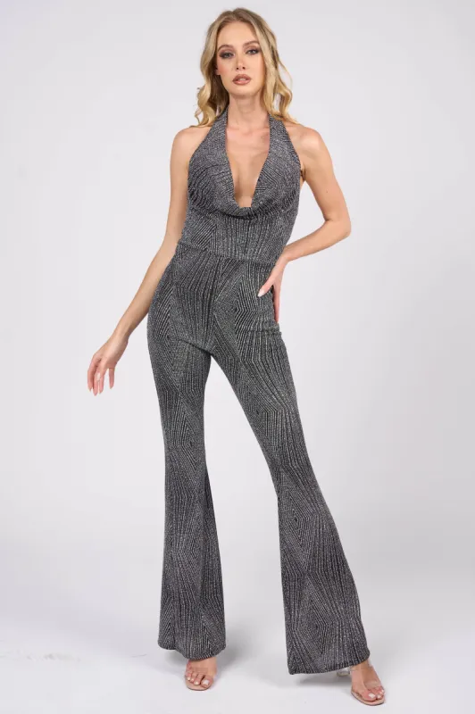 SEXY SLINKY GLITTER HALTER COWL NECK JUMPSUIT sold by privy