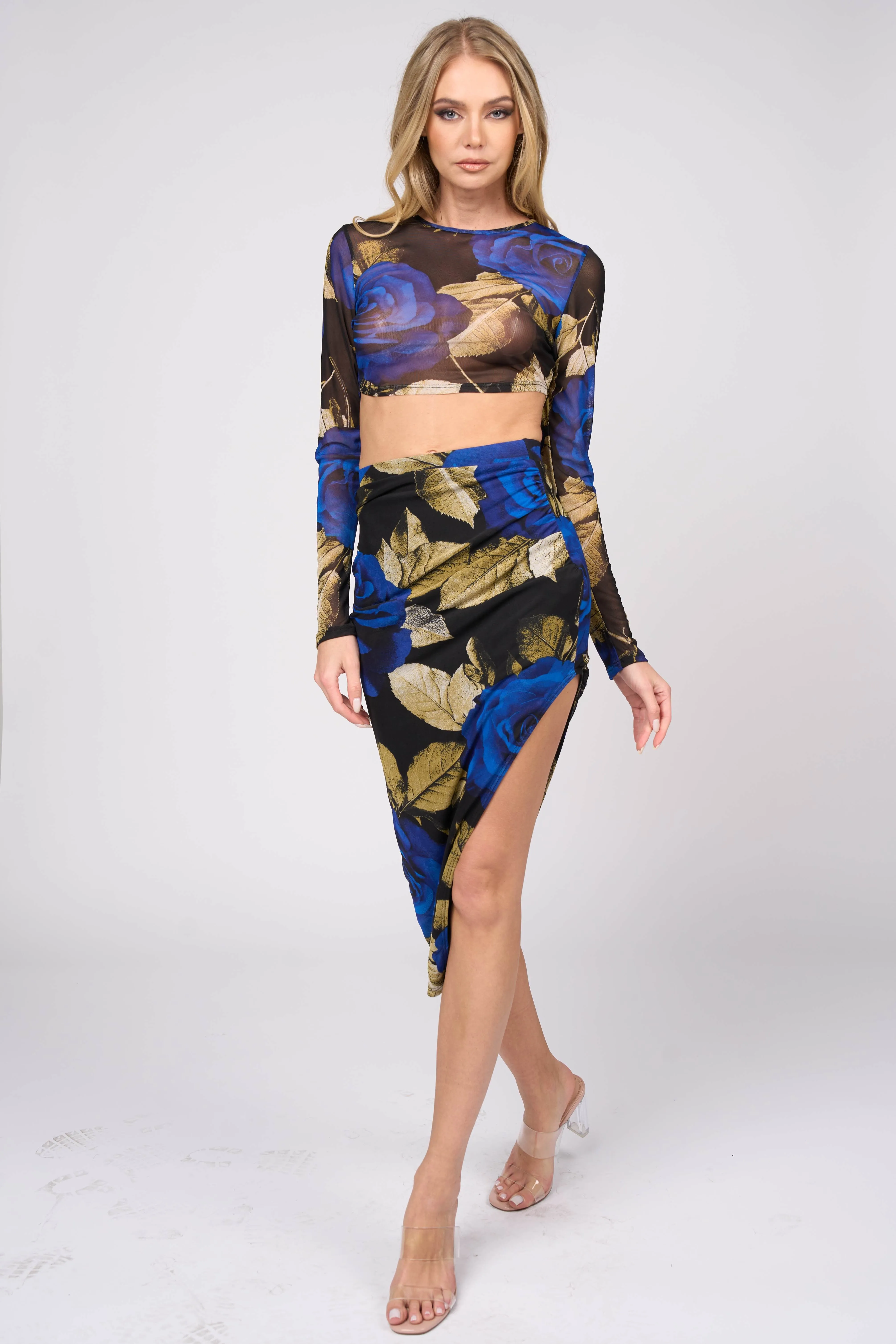 ROMANTIC FLORAL PRINT MESH CROP TOP & SKIRT SETS sold by privy product image thumbnail 2