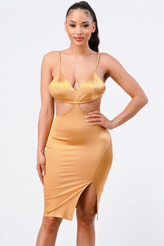 PD71910H-W / HEAVY STRETCH SATIN SWEETHEART CUTOUTS SHORT DRESS sold by privy