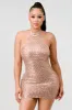 LUX SEQUINS HALTER OPEN BACK BODYCON MINI DRESS sold by privy