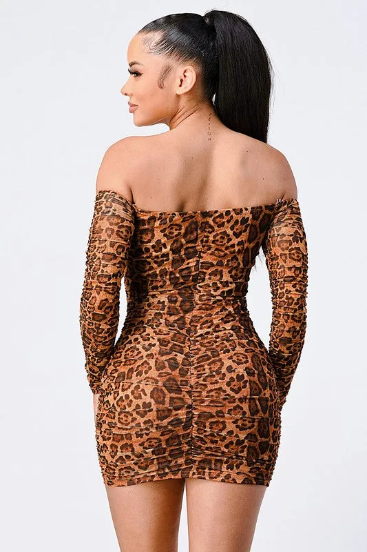 LEOPARD OFF SHOULDER STRETCH MESH BODYCON DRESS sold by privy product image thumbnail 4