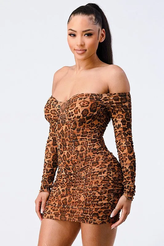 LEOPARD OFF SHOULDER STRETCH MESH BODYCON DRESS sold by privy product image thumbnail 3