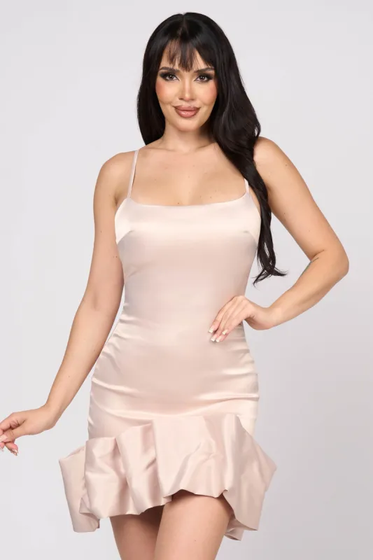 LUXE STRETCH SATIN BUBBLE BODYCON HEM MINI DRESS sold by privy