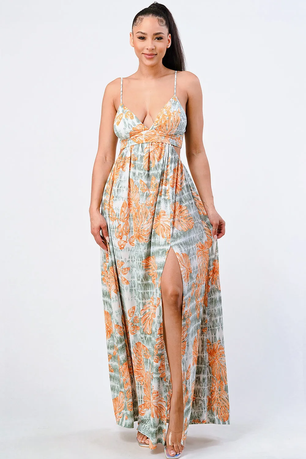 FLORAL PRINT SIDE CUTOUT SLITTED MAXI DRESS sold by privy product image thumbnail 2