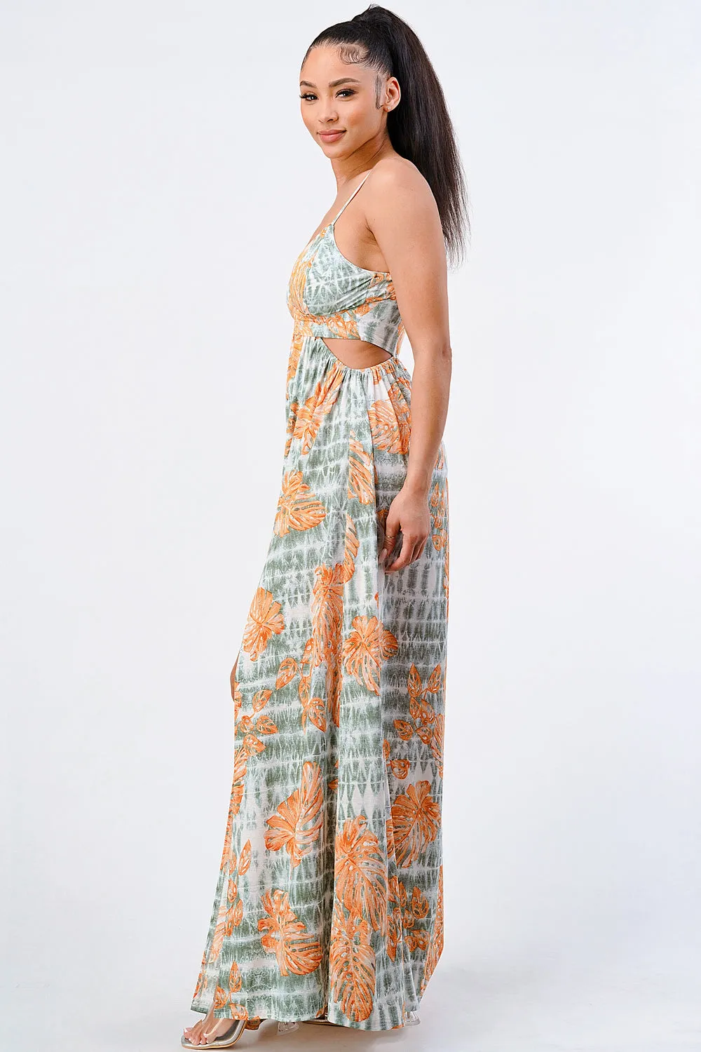 FLORAL PRINT SIDE CUTOUT SLITTED MAXI DRESS sold by privy product image thumbnail 3