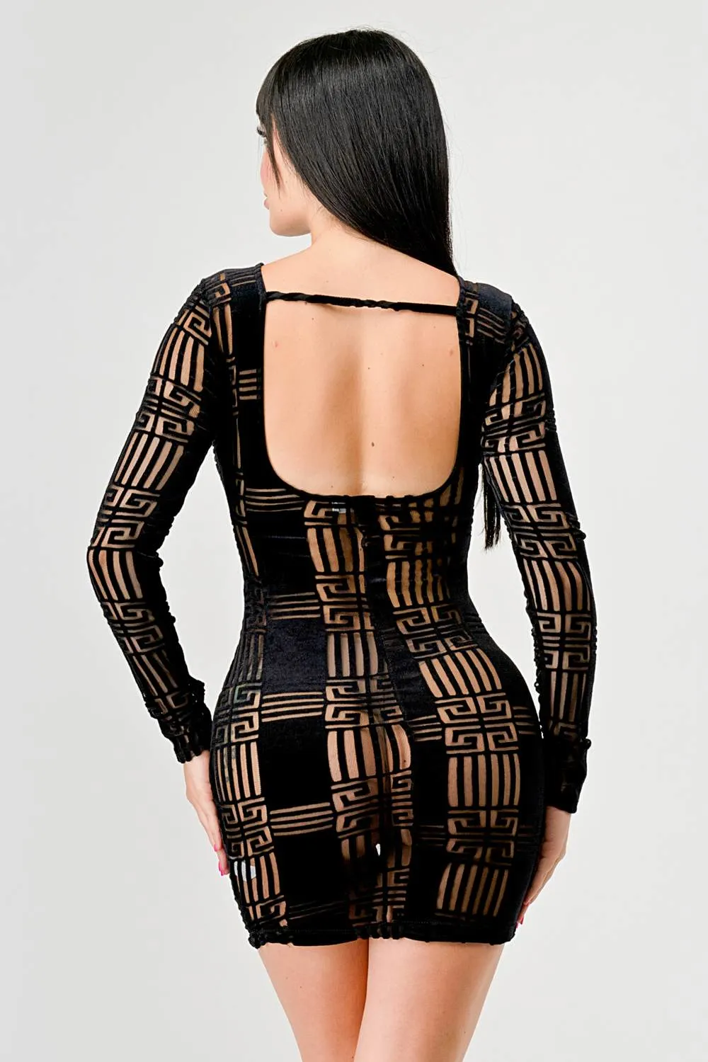SEXY MESH VELVET FLOCKING SEE-THRU MINI DRESS sold by privy product image thumbnail 4