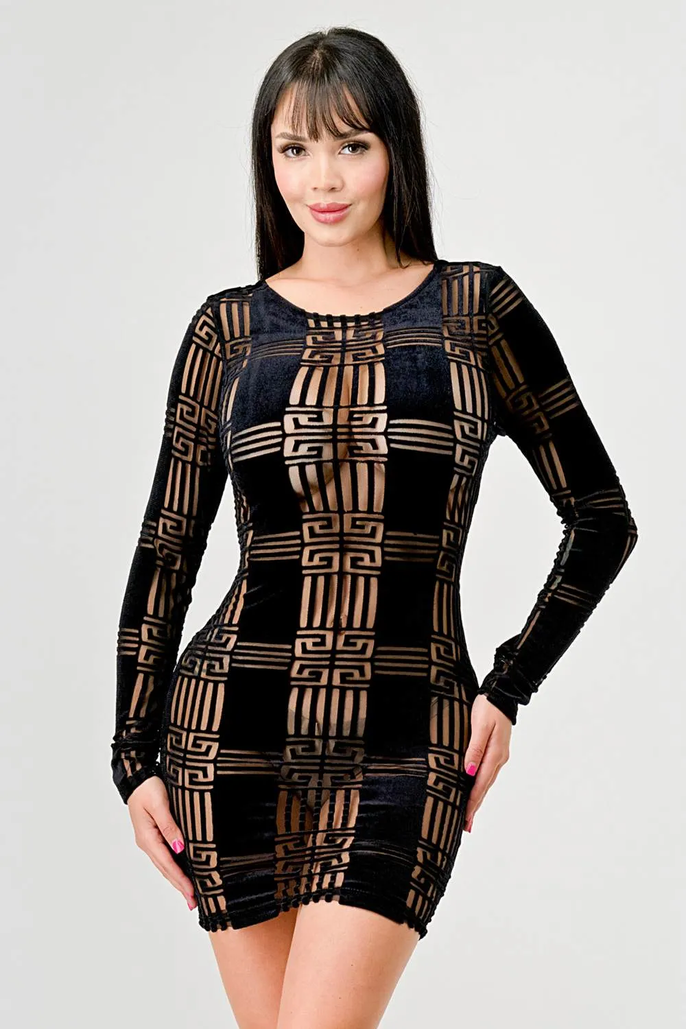 SEXY MESH VELVET FLOCKING SEE-THRU MINI DRESS sold by privy product image thumbnail 2