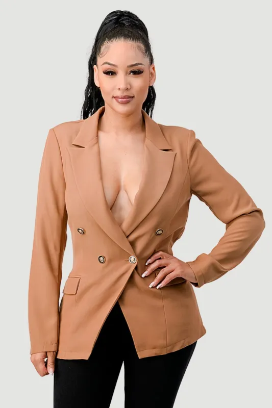 LUX TWILL WOVEN DOUBLE BUTTONS BLAZER JACKETS sold by privy