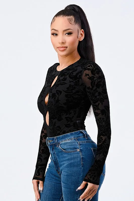 CLASSIC FLORAL FLOCKING PRINT BODYSUIT sold by privy product image thumbnail 2