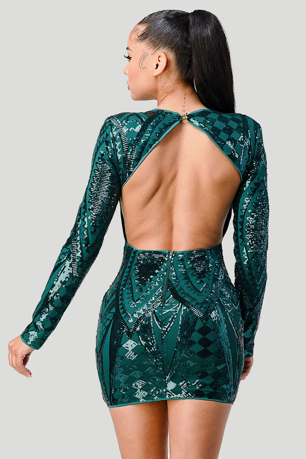 LUXE SEQUINS OPEN BACK LONG SLEEVES BODYCON DRESS sold by privy product image thumbnail 4