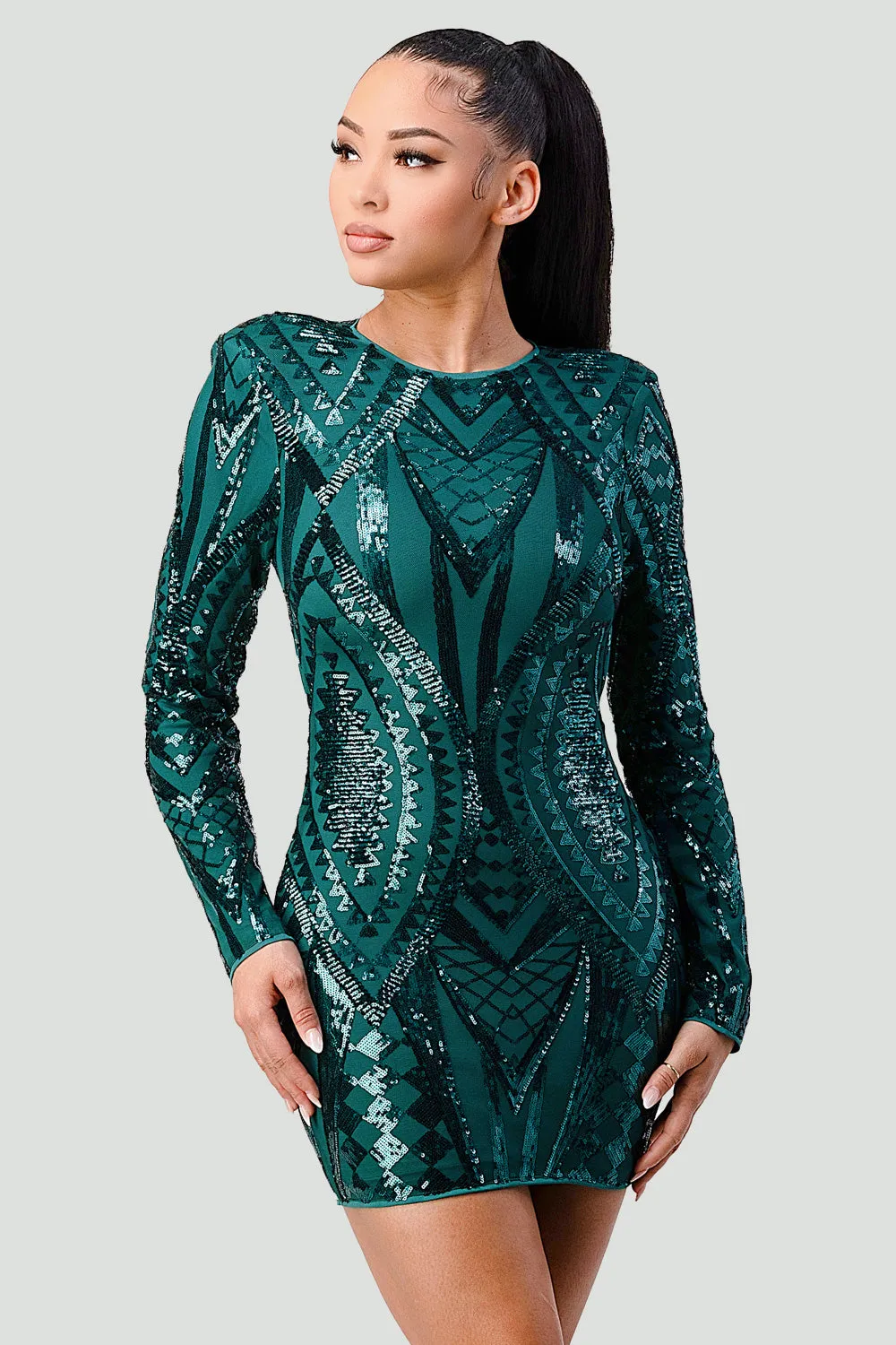 LUXE SEQUINS OPEN BACK LONG SLEEVES BODYCON DRESS sold by privy product image thumbnail 2